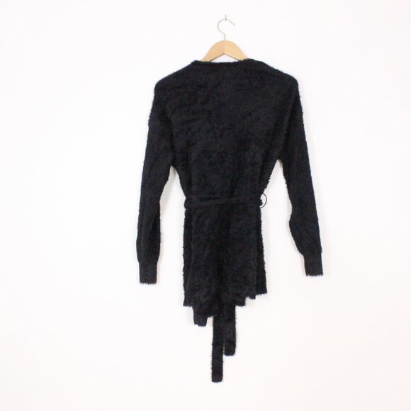 *Amuse Society Black Faux Fur Cardigan with Belt - Picture 8 of 8
